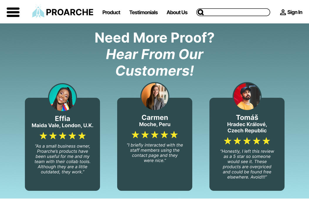 Testimonials, Original