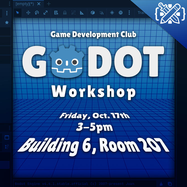Godot Game Engine Workshop: Used the Godot program's UI and blue color palette, plus a grid background to mimic the 3D environment.